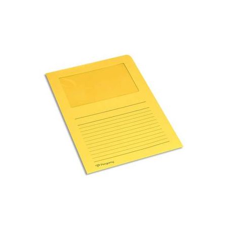 PERGAMY Paquet 100 pochettes coin en carte 120g avec fenêtre. Dimensions 22 x 31 cm. Coloris Jaune clair