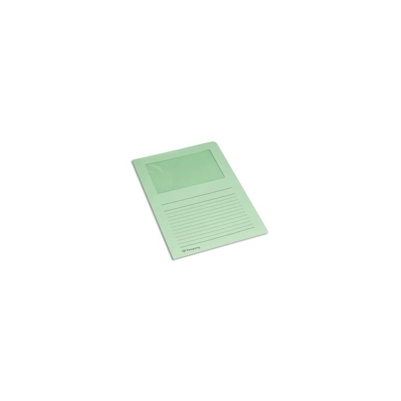 PERGAMY Paquet 100 pochettes coin en carte 120g avec fenêtre. Dimensions 22 x 31 cm. Coloris Vert clair