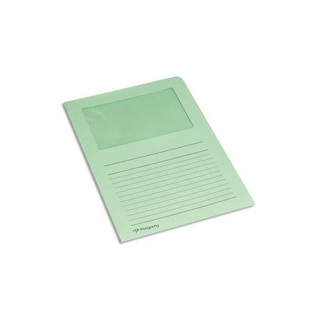 PERGAMY Paquet 100 pochettes coin en carte 120g avec fenêtre. Dimensions 22 x 31 cm. Coloris Vert clair