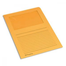 PERGAMY Paquet 100 pochettes coin en carte 120g avec fenêtre. Dimensions 22 x 31 cm. Coloris Orange