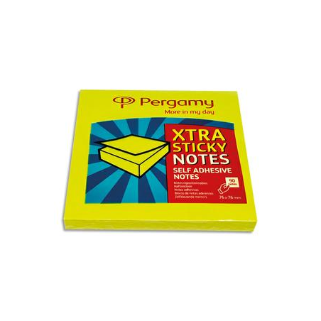 PERGAMY Bloc de 90 feuilles repositionnables Extra Sticky 76x76mm. Coloris Jaune pastel.