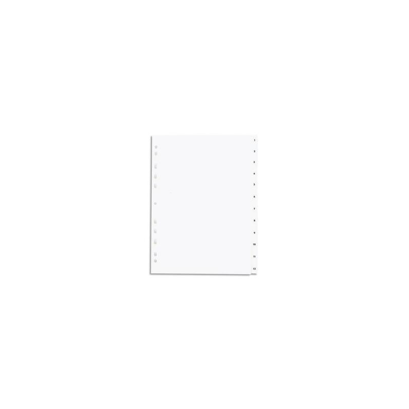 PERGAMY Jeu 12 intercalaires numériques 1-12 polypropylène format A4. Coloris Blanc