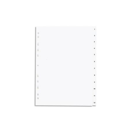 PERGAMY Jeu 12 intercalaires numériques 1-12 polypropylène format A4. Coloris Blanc