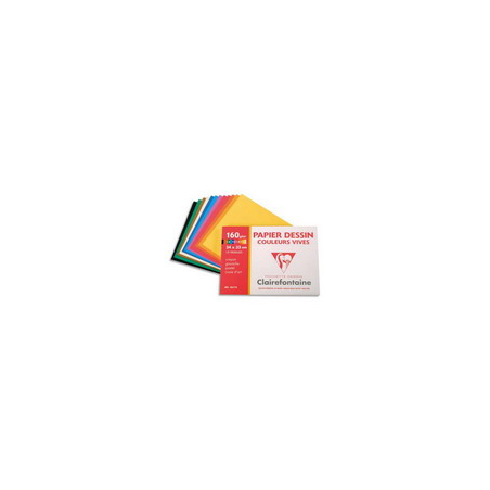 CLAIREFONTAINE Pochette de 12 feuilles papier dessin couleur teintes vives 160g 24x32 Ref-96770