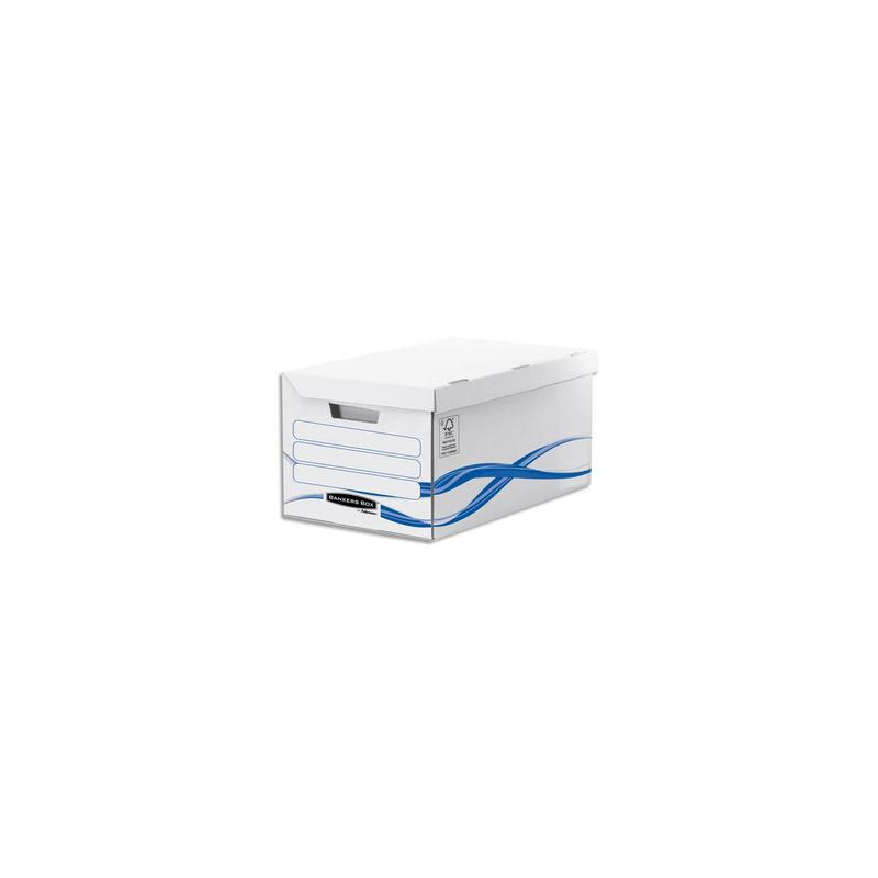 BANKERS BOX Conteneur BASIQUE à ouverture sur le dessus, montage manuel, en carton Blanc/Bleu