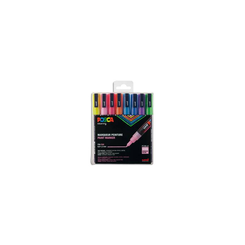 UNI POSCA Coffret de 8 marqueurs peinture pailletés, pointe fine, couleurs assorties