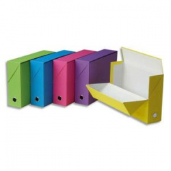 EXACOMPTA Boîte de transfert Salsa, carton fort recouvert papier, dos 9 cm, 34x25,5 cm, coloris assortis