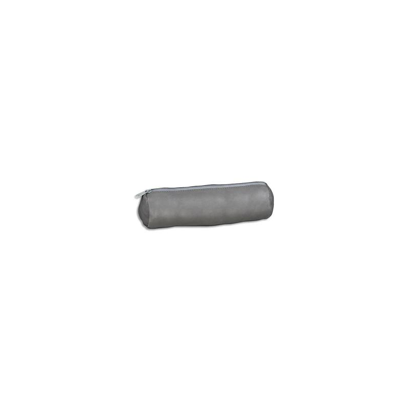 ELBA Trousse ronde unicolore en cuir teinté 22xD6cm - Coloris Gris souris