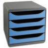 EXACOMPTA Module de classement BIG-BOX 4 tiroirs Noir/Bleu glacé - Dim. 27,8 x 26,7 x 34,7 cm