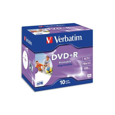 VERBATIM Pack de 10 DVD+R imprimable 4.7Go 16x 043508