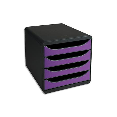 EXACOMPTA Module de classement BIG-BOX Classic 4 tiroirs Noir/Violet - Dim. L27,8 x H26,7 x P34,7 cm