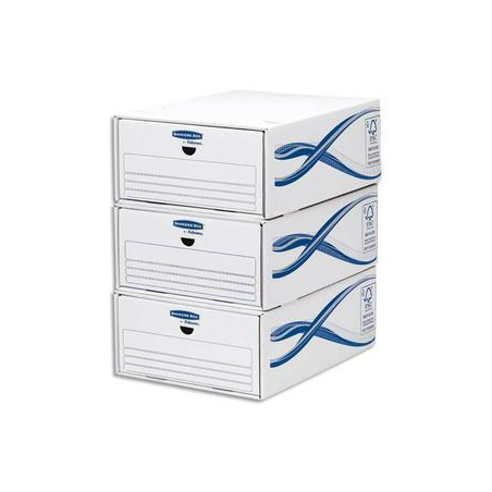 BANKERS BOX Lot de 5 tiroirs de rangement BASIQUE superposables, pour format A4, carton Blanc/Bleu