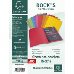 EXACOMPTA Paquet de 100 chemises ROCK'S en carte 210 grammes coloris assortis