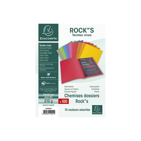 EXACOMPTA Paquet de 100 chemises ROCK'S en carte 210 grammes coloris assortis