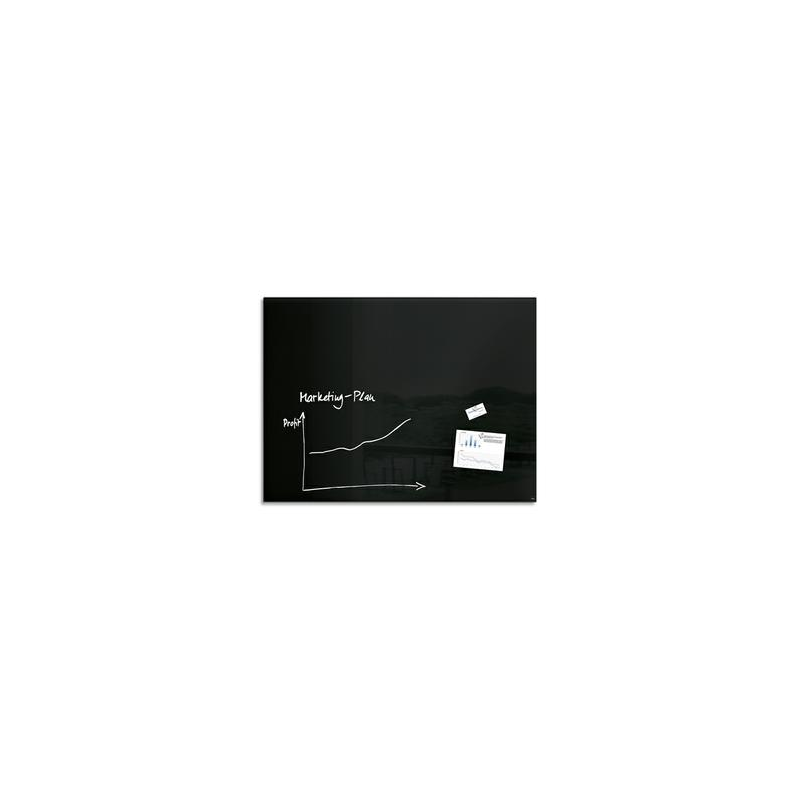 SIGEL Tableau en verre Noir, magnétique, 2 aimants et fixation fournis, Format : L120 x H90 cm