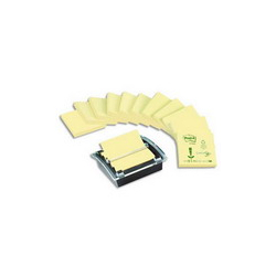 POST-IT Pack de 12 blocs Z -Notes Jaunes 100 feuilles 76x76mm 100% recyclées avec dévidoir offert