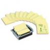POST-IT Pack de 12 blocs Z -Notes Jaunes 100 feuilles 76x76mm 100% recyclées avec dévidoir offert