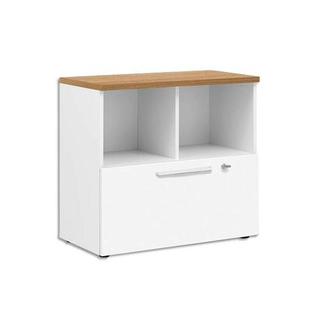 GAUTIER OFFICE Rangement bas 2 cases 1 tiroir Yes façade Blanche et dessus Merisier L80 x H74 x P42 cm