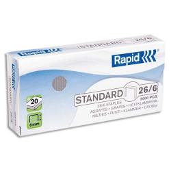 RAPID Boîte de 1000 agrafes Nº26/6 galvanisées Strong p/agrafeuse avec technologie FlatClinch