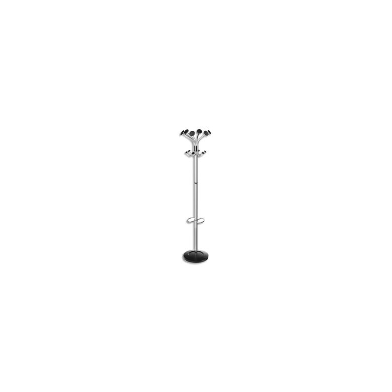 ALBA Portemanteau Chromy 6 double-patères avec porte parapluie. Base lestée 38 cm, hauteur 179 cm
