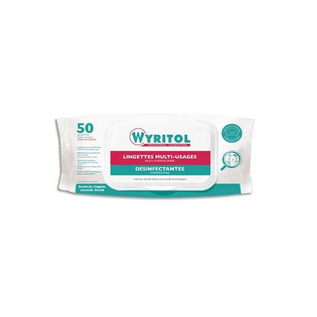 WYRITOL Paquet de 50 Lingettes Désinfectantes multi-usages à l'essence de Niaouli - Dim. : 20 x 18 cm