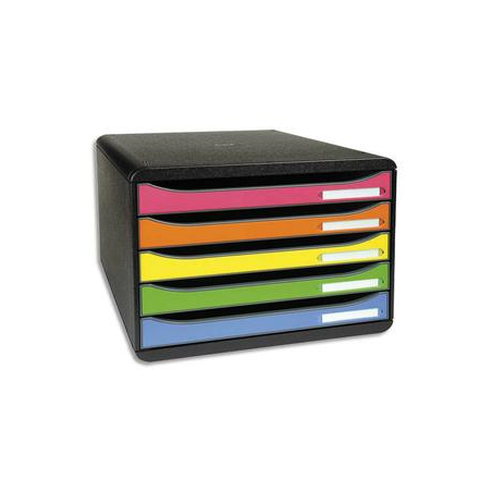EXACOMPTA Module de classement 5 tiroirs BIG BOX. Coloris Noir/multicolore. Dim : L27 x H27,1 x P35,5 cm