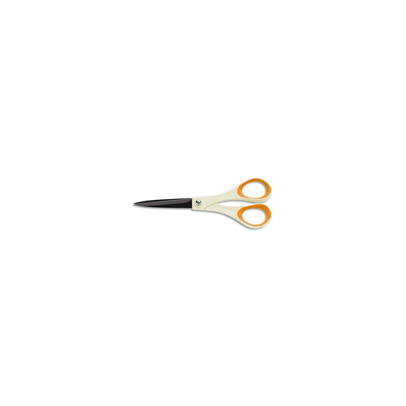 FISKARS Ciseau avec lame titane et revêtement non collant, longueur 18cm, ambidextre Blanc/Orange