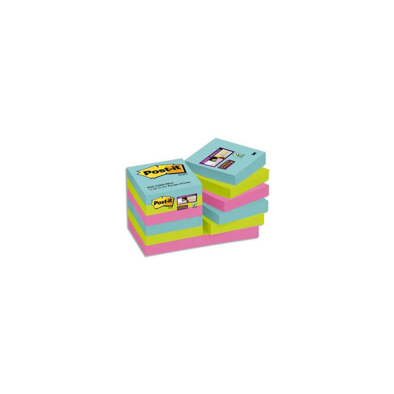 POST-IT Lot de 12 blocs notes Super Sticky Post-it® Collection MIAMI 47,6x47,6 mm, 90 feuilles.