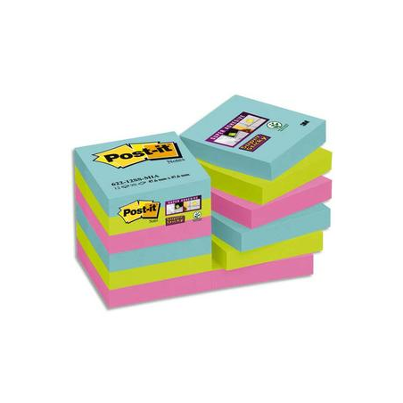 POST-IT Lot de 12 blocs notes Super Sticky Post-it® Collection MIAMI 47,6x47,6 mm, 90 feuilles.