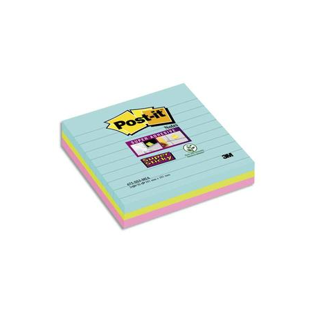 POST-IT Lots de 3 blocs Notes Super Sticky POST-IT® MIAMI 70 feuilles 101 x 101 mm