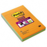 POST-IT Lot de 3 blocs Notes Super Sticky POST-IT® Orange/Bleu/Vert lignées 45 feuilles 101 x 152 mm