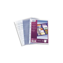 ELBA Sachet de 10 pochettes perforées pour cartes de visite, en PVC 10/100. Format A4. 10+10 cartes.
