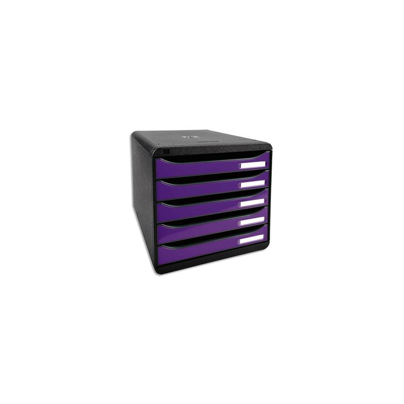 EXACOMPTA Module de classement 5 tiroirs. Coloris Noir/Violet glossy. Dim : L27,8 x H26,7 x P34,7 cm.