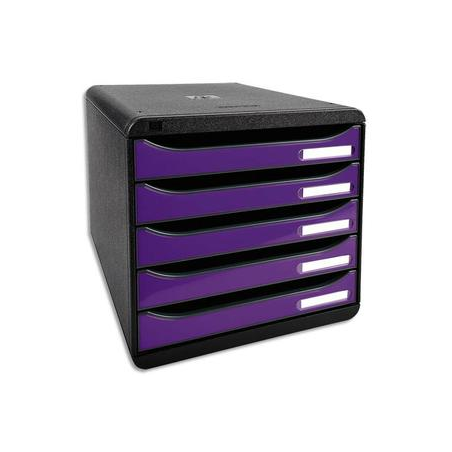 EXACOMPTA Module de classement 5 tiroirs. Coloris Noir/Violet glossy. Dim : L27,8 x H26,7 x P34,7 cm.