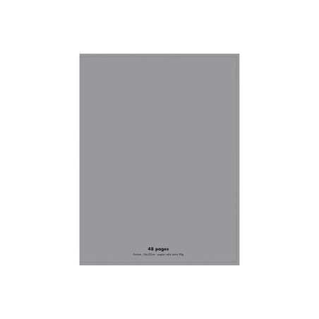 Cahier piqûre 24x32cm 48 pages 90g grands carreaux Séyès. Couverture polypropylène Gris