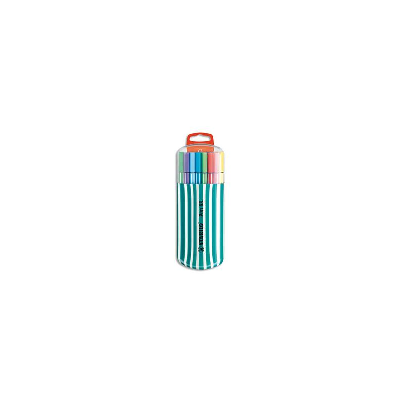STABILO Etui plastique refermable Zebrui Turquoise 20 feutres PEN68. Pointe moyenne. Coloris assortis