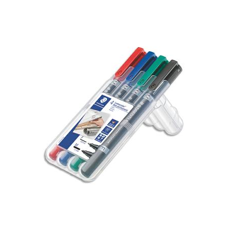 STAEDTLER Etui rigide de 4 marqueurs LUMOCOLORpermanent duo double pointe -coloris assortis