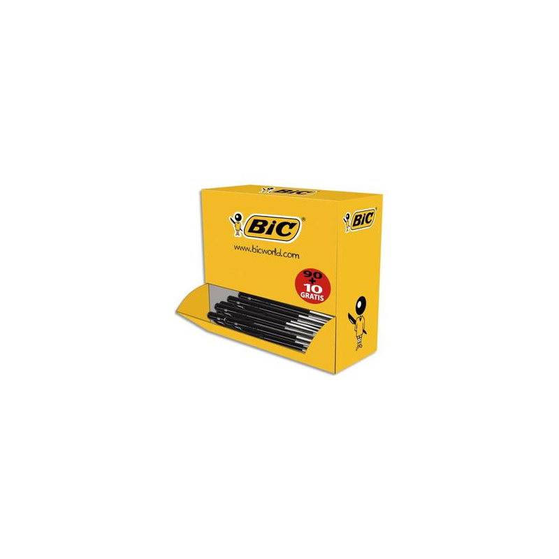 BIC Pack 90 stylos bille M10 Noir + 10 offerts. Pointe moyenne.