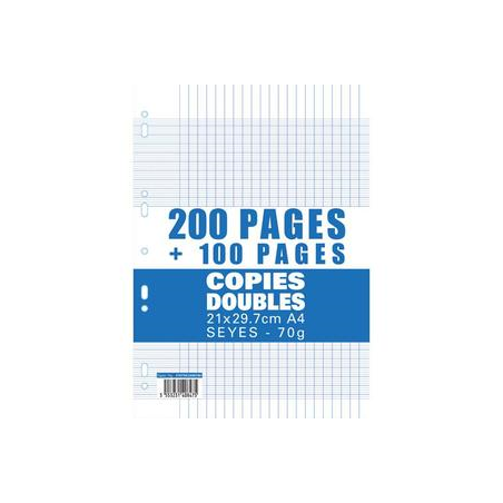 Lot de 300 pages copies doubles grand format A4 grands carreaux Séyès 70g perforées