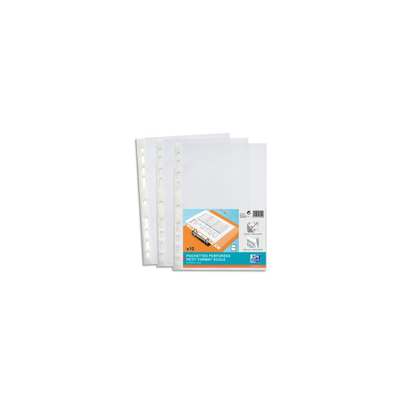 ELBA Sachet de 10 pochettes perforées en polypropylène lisse 6/100. Format 17x22cm, 9 trous.