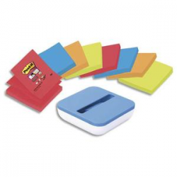 POST-IT 8 blocs Z-Notes Super Sticky couleurs 76x76mm + dévidoir BOX bleu offert