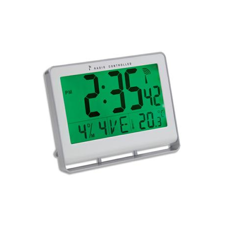 ALBA Horloge murale LCD multifonction radio-pilotée livrée 2 piles AAA fournies en ABS L20 x H15 cm Blanc