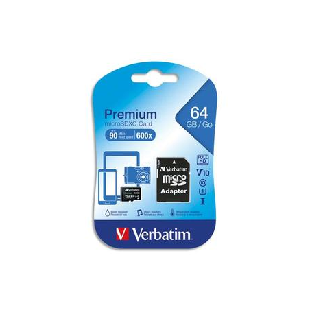 VERBATIM Carte MicroSDHC 64Go+adaptateur Class 10/U1 44084