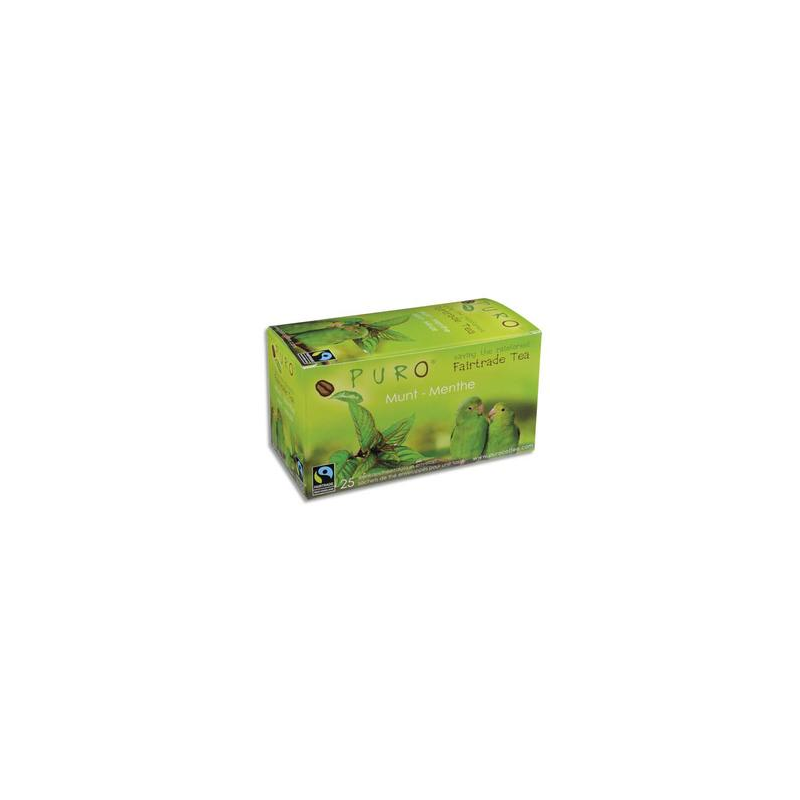 PURO Boîte de 25 sachets de thé Menthe enveloppés 2g Fairtrade Tea