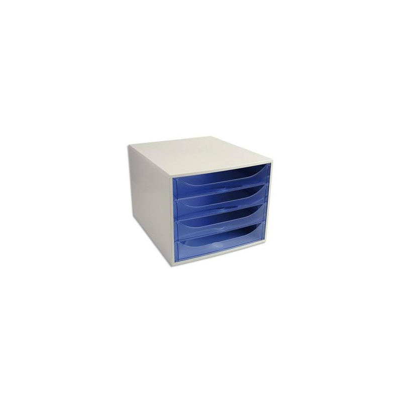 Module de classement ECO 4 tiroirs, Gris/Bleu translucide - Dim. : L28,4 x H23,4 x P34,8 cm