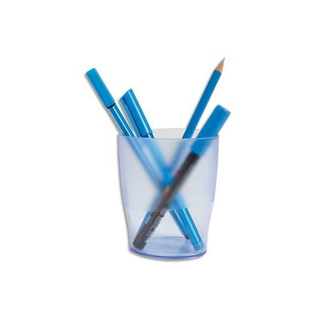 Pot à crayons ECO en polystyrène, Bleu translucide - Dimensions : L8 x H9,5 x P6 cm