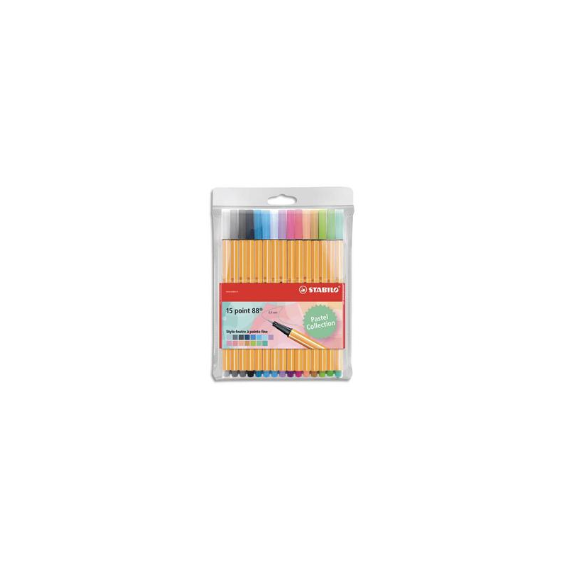STABILO Pochette de 15 feutres d'écriture point 88 coloris pastel assortis