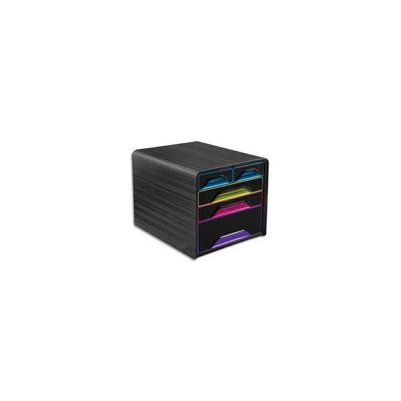 CEP Module de classement SMOOVE Noir multicolore, 3 tiroirs 24 x 32 cm + 2 petits, L36 x H27,1 x P28,8 cm