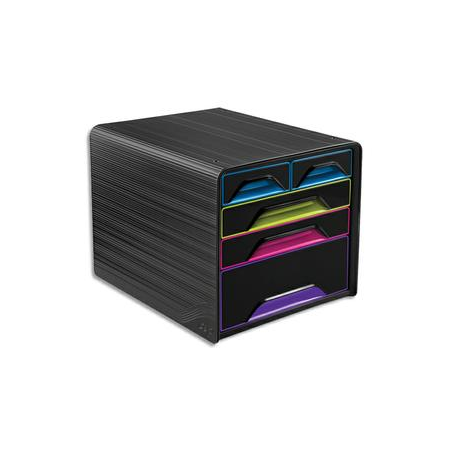 CEP Module de classement SMOOVE Noir multicolore, 3 tiroirs 24 x 32 cm + 2 petits, L36 x H27,1 x P28,8 cm