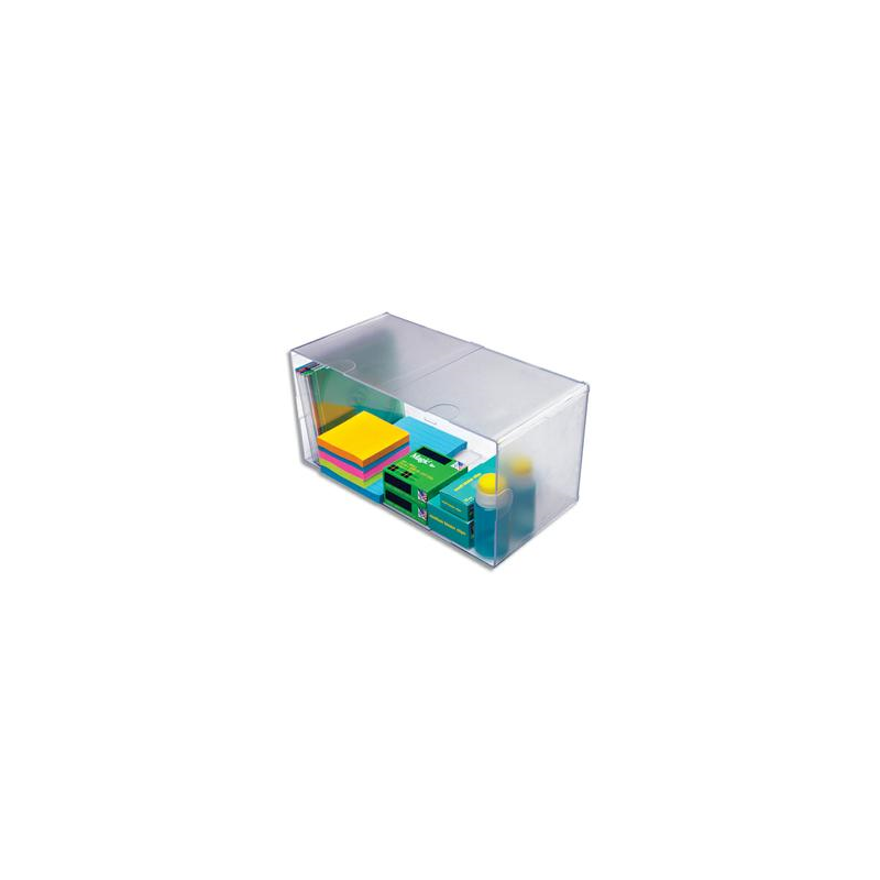 DEFLECTO Cube Double Transparent en polystyrène, système modulable - Dim. : L30,5 x H15,3 x P15,3 cm